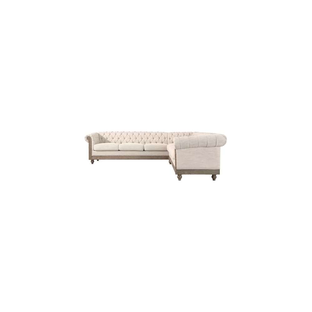 Merax Chesterfield Sofa, Retro Upholstered 6 Seater Rolled Arm Couch for Living Room Bedroom Office, Beige