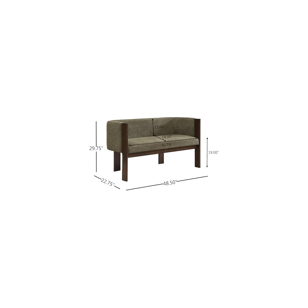 Christopher Knight Home Zudan Modern Boucle Upholstered Loveseat Sofa with Rubberwood Frame, Comfy 2-Seater Sofa Couch and Flat-Panel Legs, Love Seat Couches for Living Room, Green + Walnut
