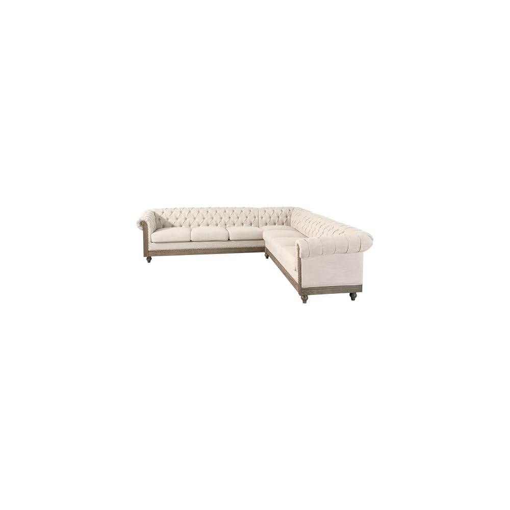 Merax Chesterfield Sofa, Retro Upholstered 6 Seater Rolled Arm Couch for Living Room Bedroom Office, Beige