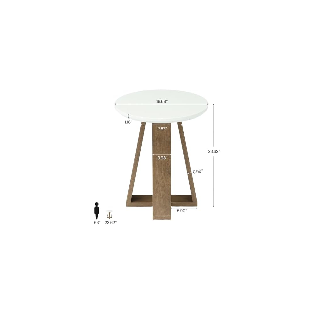Tribesigns Round Side Table, Small End Table for (1, Brown and White)
