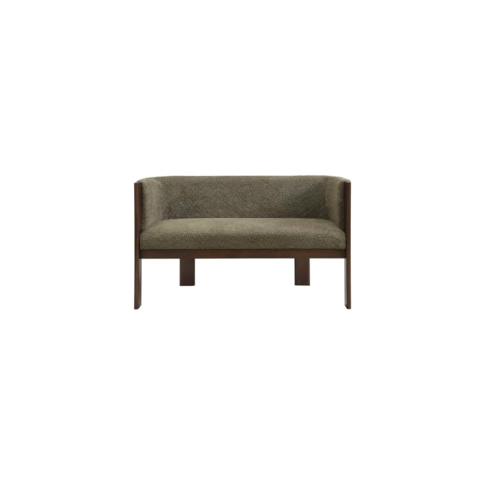Christopher Knight Home Zudan Modern Boucle Upholstered Loveseat Sofa with Rubberwood Frame, Comfy 2-Seater Sofa Couch and Flat-Panel Legs, Love Seat Couches for Living Room, Green + Walnut