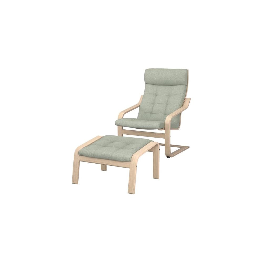 ProTuning POÄNG Armchair and footstool, white stained oak veneer/Gunnared light green