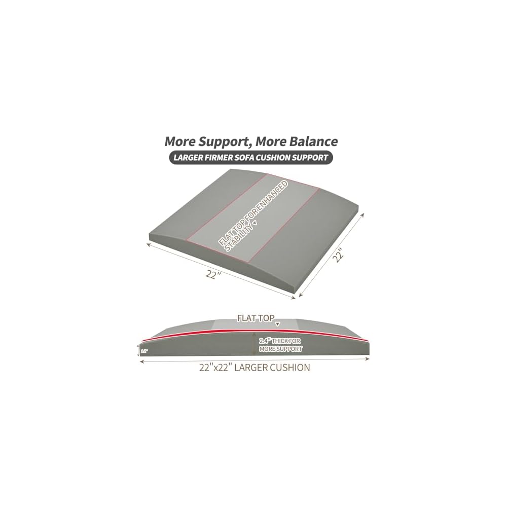 Couch Cushion Support High Density Foam 22X22X2.4 Inches Sofa Couch Supports for Sagging Cushions Light Grey 2Pcs with Anti Slip Mesh Fabric