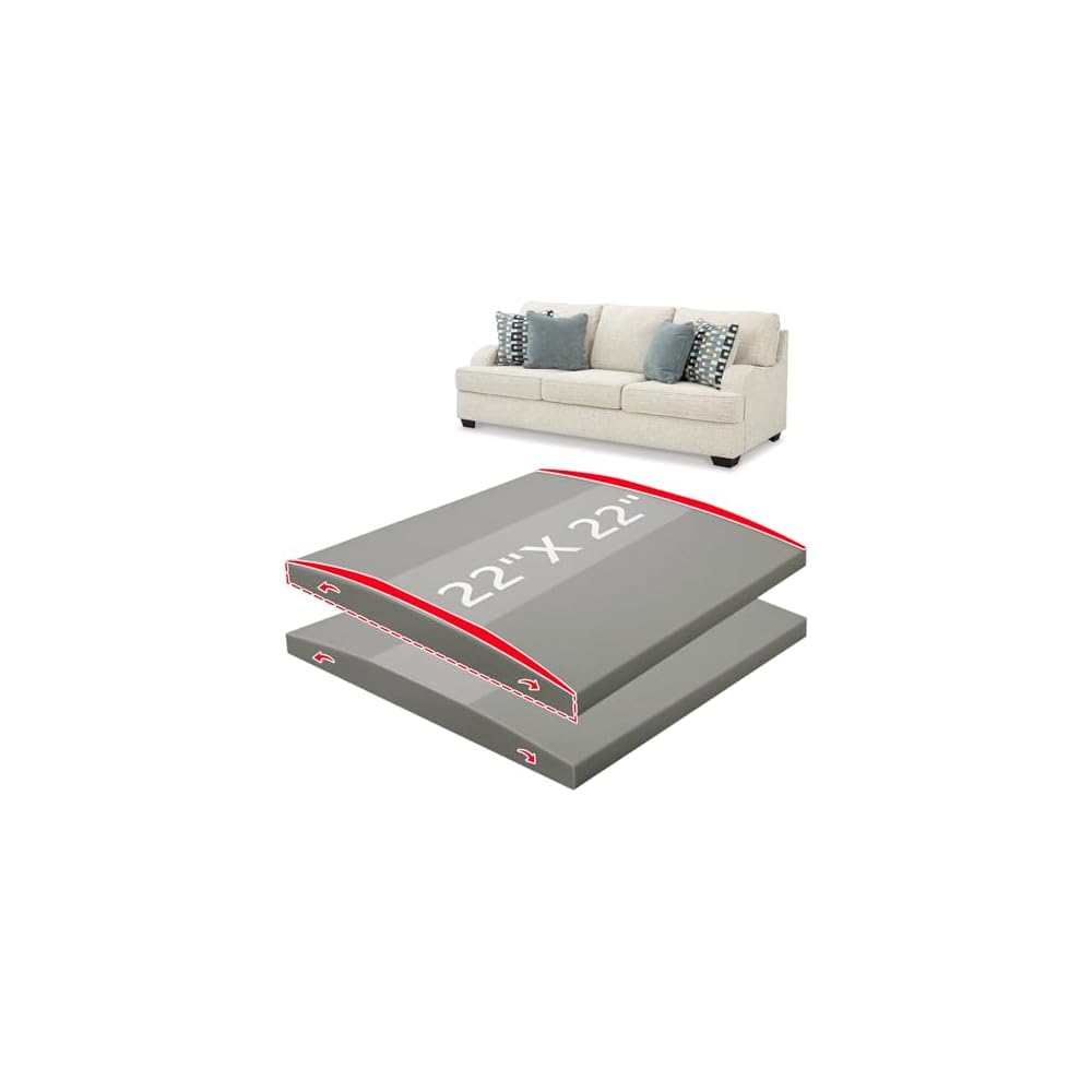 Couch Cushion Support High Density Foam 22X22X2.4 Inches Sofa Couch Supports for Sagging Cushions Light Grey 2Pcs with Anti Slip Mesh Fabric