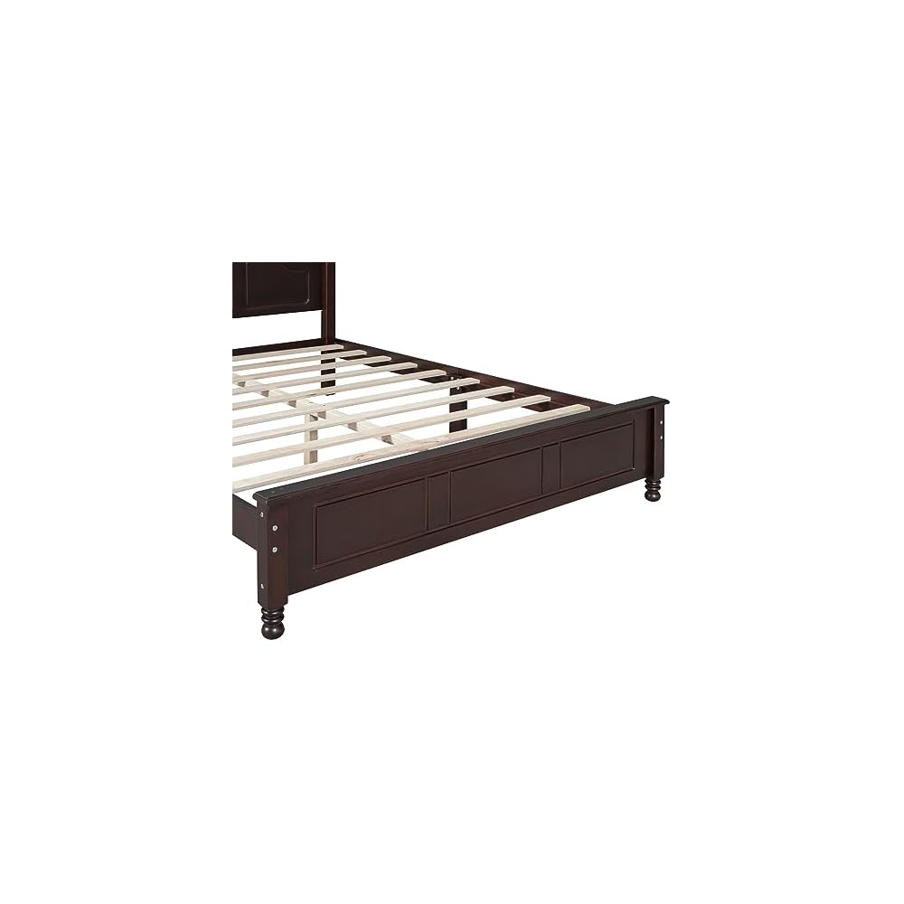 Merax Modern Farmhouse Solid Wood Platform Bed with Headboard Queen Bed Frame with Wood Slat Support Dark Walnut