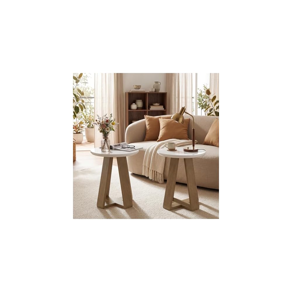 Tribesigns Round Side Table, Small End Table for (1, Brown and White)