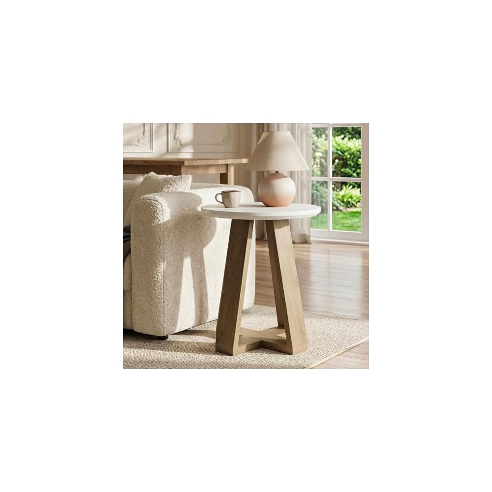 Tribesigns Round Side Table, Small End Table for (1, Brown and White)