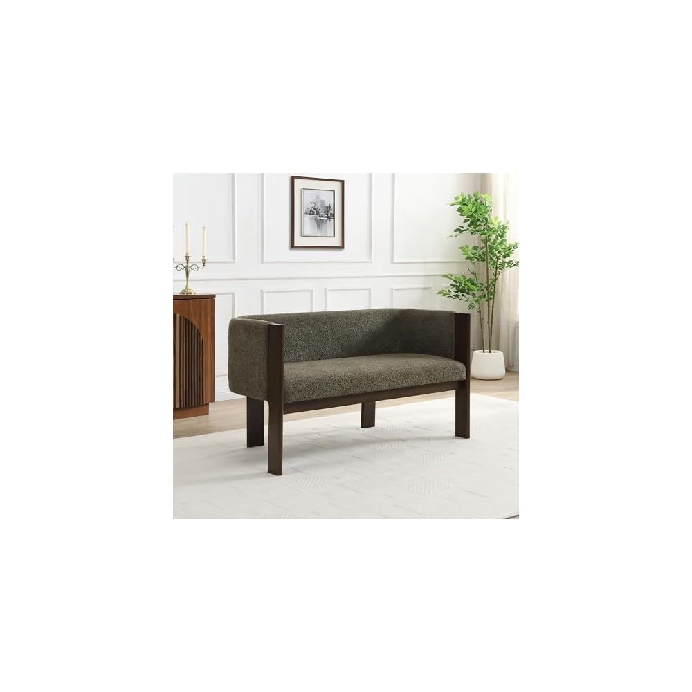 Christopher Knight Home Zudan Modern Boucle Upholstered Loveseat Sofa with Rubberwood Frame, Comfy 2-Seater Sofa Couch and Flat-Panel Legs, Love Seat Couches for Living Room, Green + Walnut