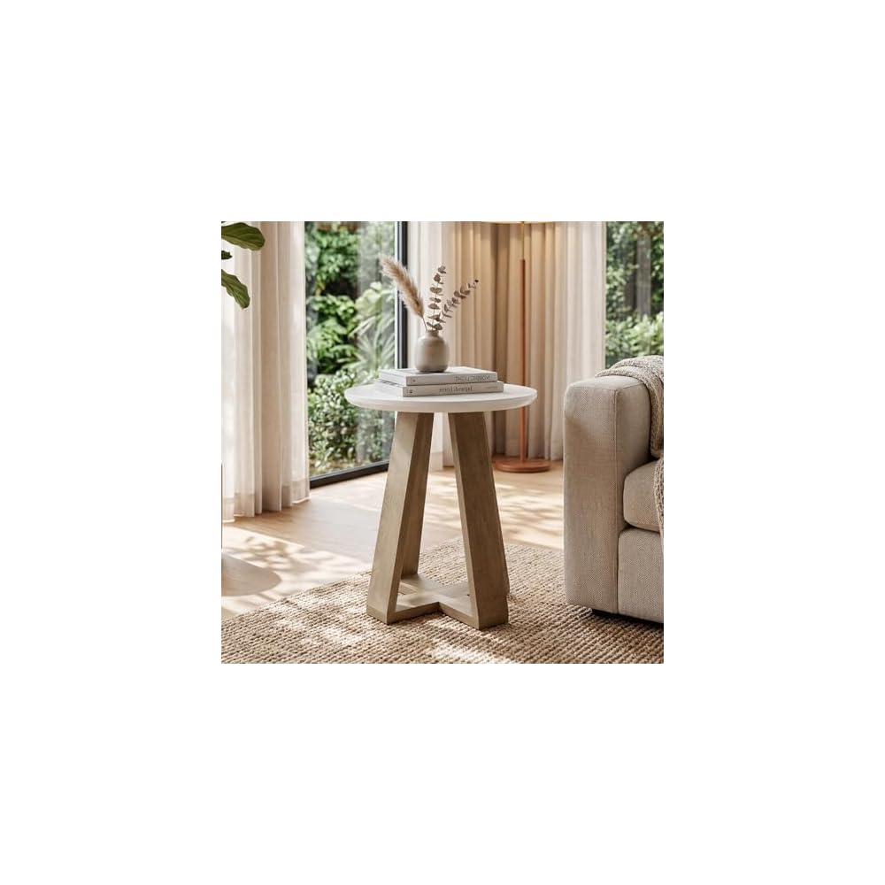 Tribesigns Round Side Table, Small End Table for (1, Brown and White)