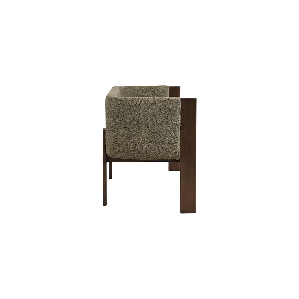 Christopher Knight Home Zudan Modern Boucle Upholstered Loveseat Sofa with Rubberwood Frame, Comfy 2-Seater Sofa Couch and Flat-Panel Legs, Love Seat Couches for Living Room, Green + Walnut