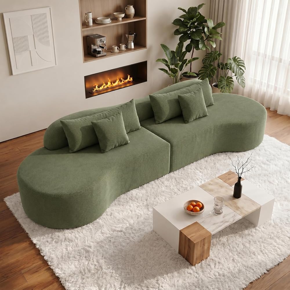Oversized Modern Curved Cloud Couch Sectional, Boneless Compression Sofa, Modular Sectional Couches, High Density Foam Deep seat Couch with Pillows, Corduroy Sofa for Living Room Office