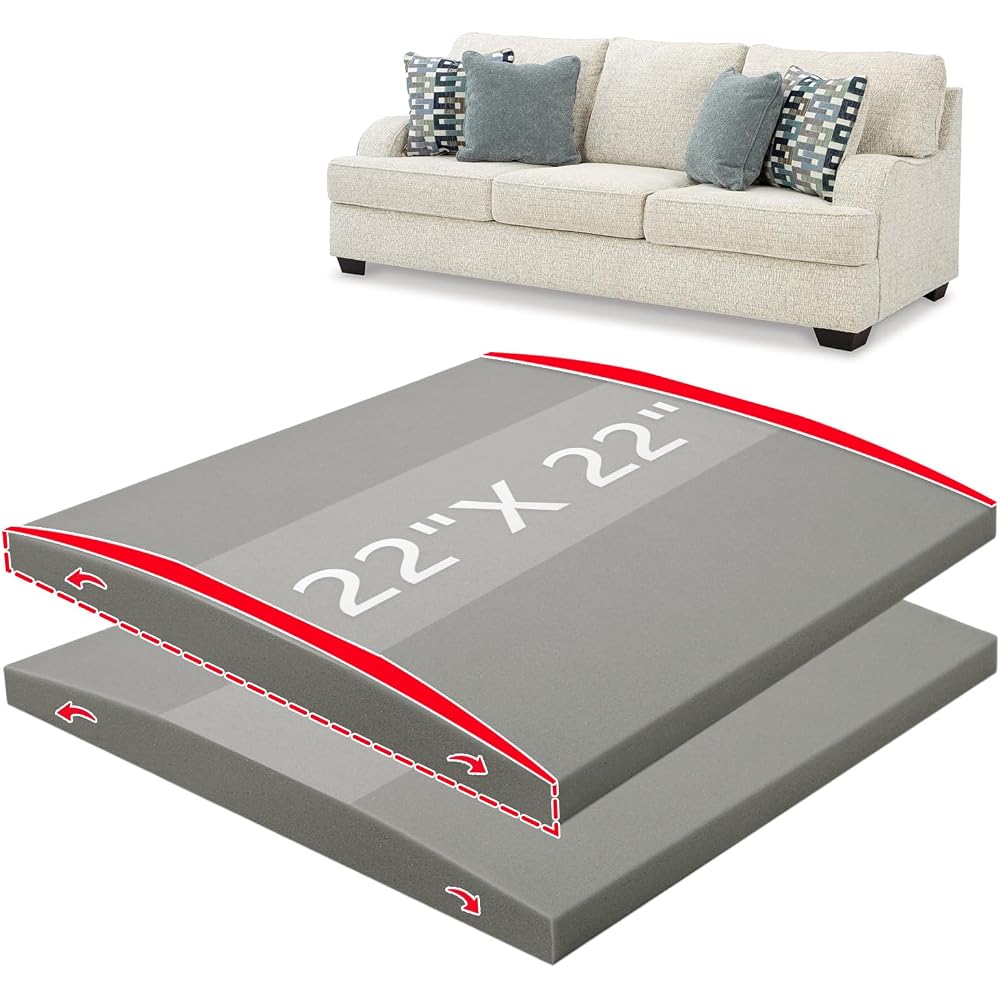 Couch Cushion Support High Density Foam 22X22X2.4 Inches Sofa Couch Supports for Sagging Cushions Light Grey 2Pcs with Anti Slip Mesh Fabric