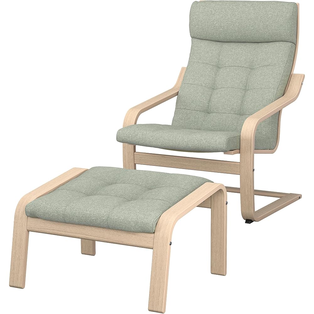 ProTuning POÄNG Armchair and footstool, white stained oak veneer/Gunnared light green