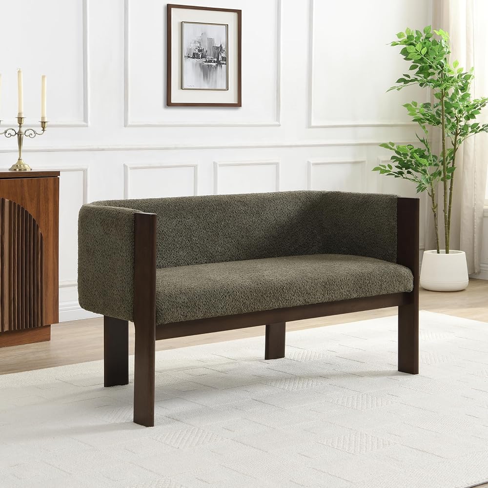 Christopher Knight Home Zudan Modern Boucle Upholstered Loveseat Sofa with Rubberwood Frame, Comfy 2-Seater Sofa Couch and Flat-Panel Legs, Love Seat Couches for Living Room, Green + Walnut